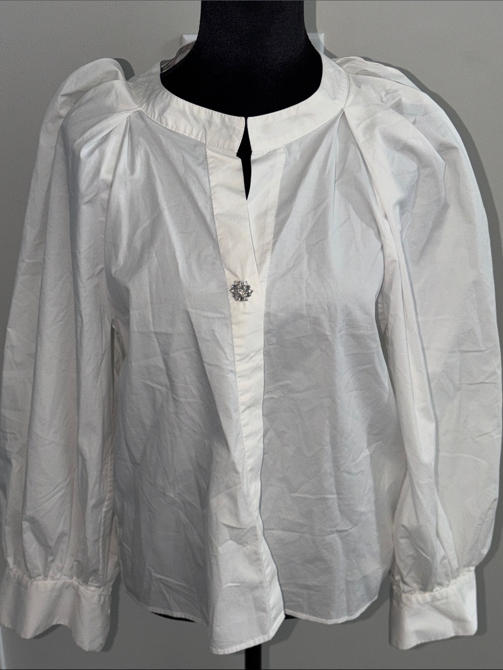 Sandro White Puff-Sleeve Button-Accent Blouse (Call-Out)